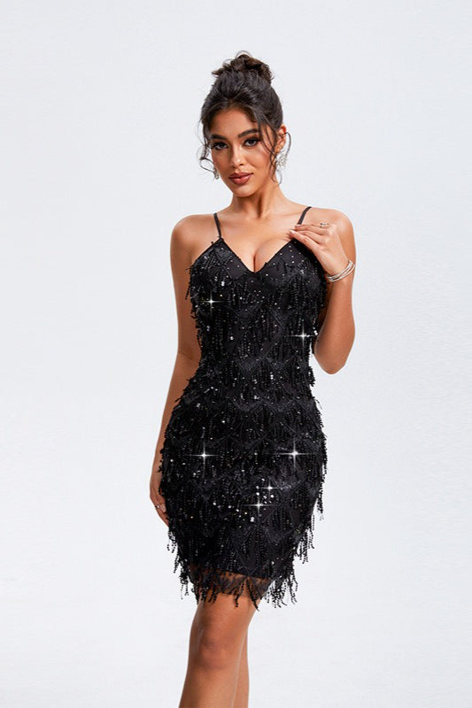 Tassel Sleeveless Party Rhinestone Sequin Dress Main image