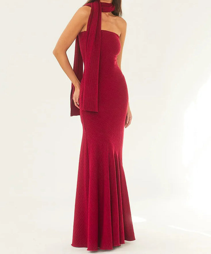 Scarf Strapless Pleated Maxi Dress Main image