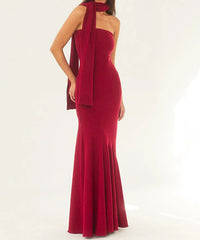 Scarf Strapless Pleated Maxi Dress