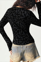 Leopard Print Mesh Button Front Crop Top