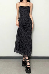 Lace Trim Mesh Floral Dress