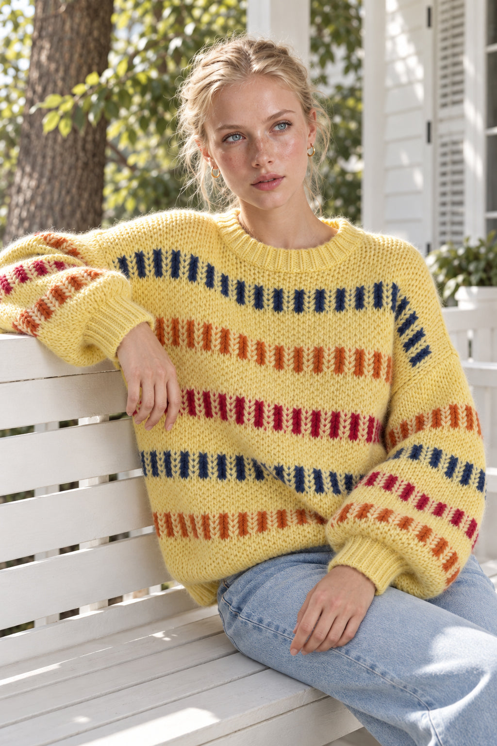 Open Knit Multicolor Stripe Sweater