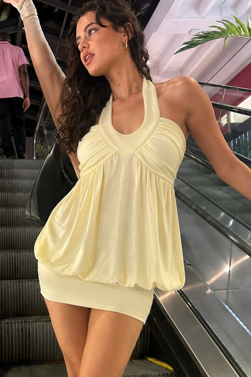 Gathered Halter Bubble Hem Mini Dress
