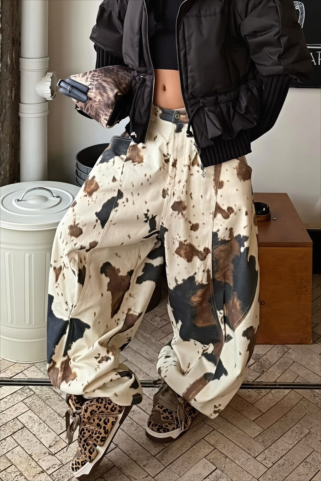 Abstract Camo Print Baggy Jeans
