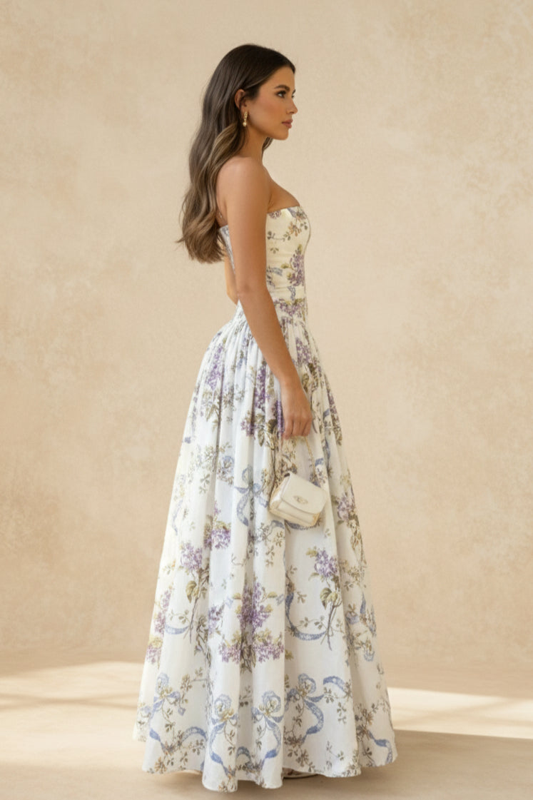 Rayon Printed Strap Pleated Chic Maxi Dress Secondary image
