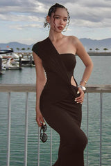 One Shoulder Cross Side Cutout Wrap Dress