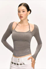 Cropped Layered Look Long Sleeve Top