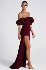 Elegant Off Shoulder Ruched Bodycon Mermaid Split Formal Dress