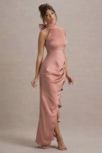 High-Neck Lace Slit Party Dress