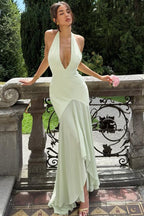 Deep V-Neck Sheer Back Party Dress