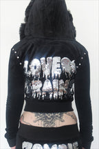 Velvet Rhinestone Fur Trim Zip Hoodie