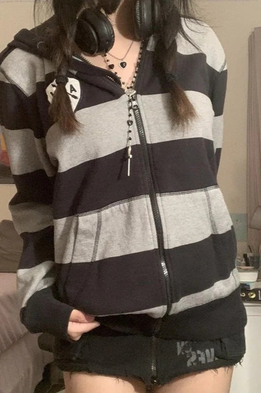 Stripe Colorblock Casual Hoodie Main image