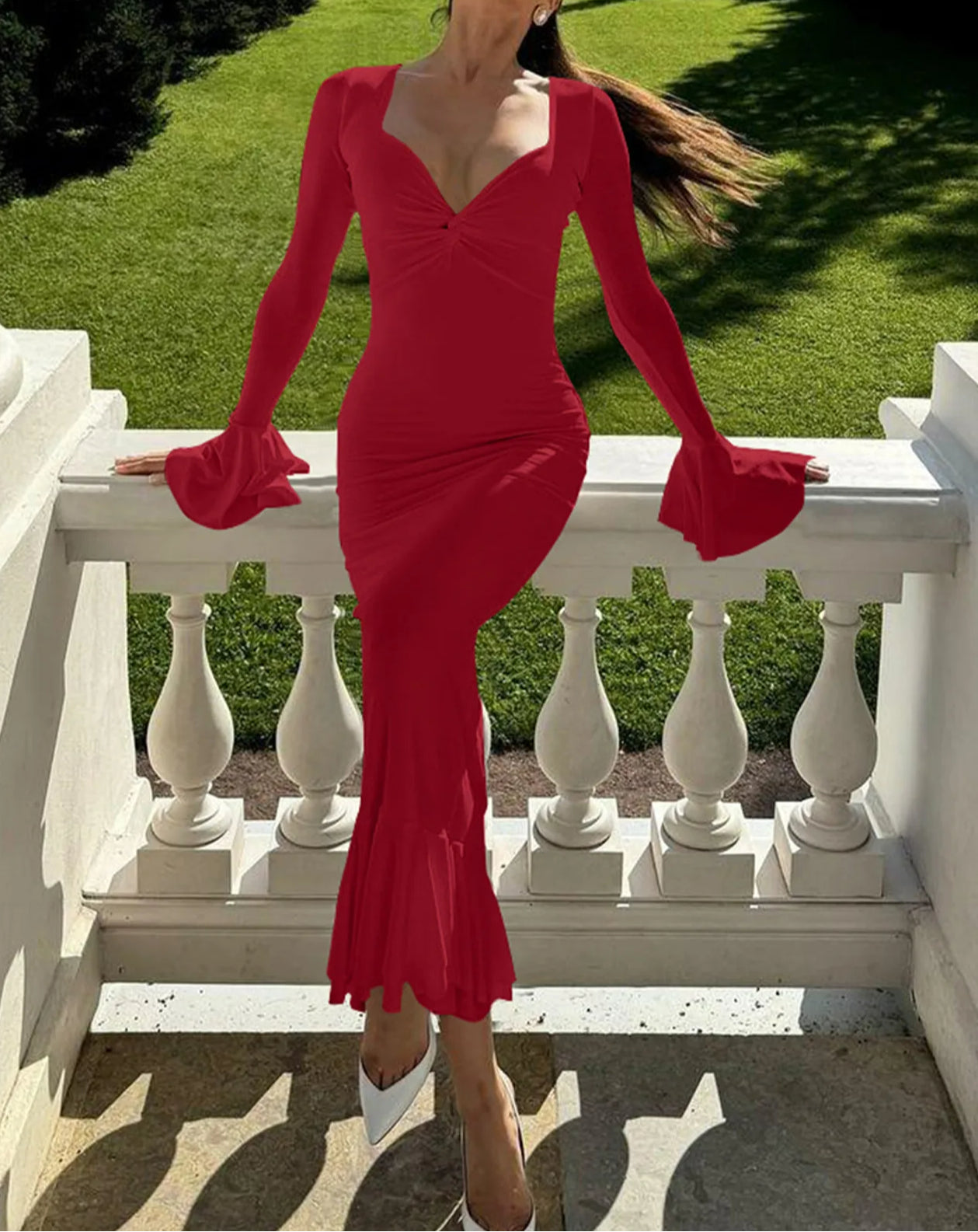 Flare Sleeve Ruched Ruffle Maxi Dress Secondary image