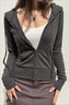 Ribbed Waist Fitted Zip Front Cropped Hoodie