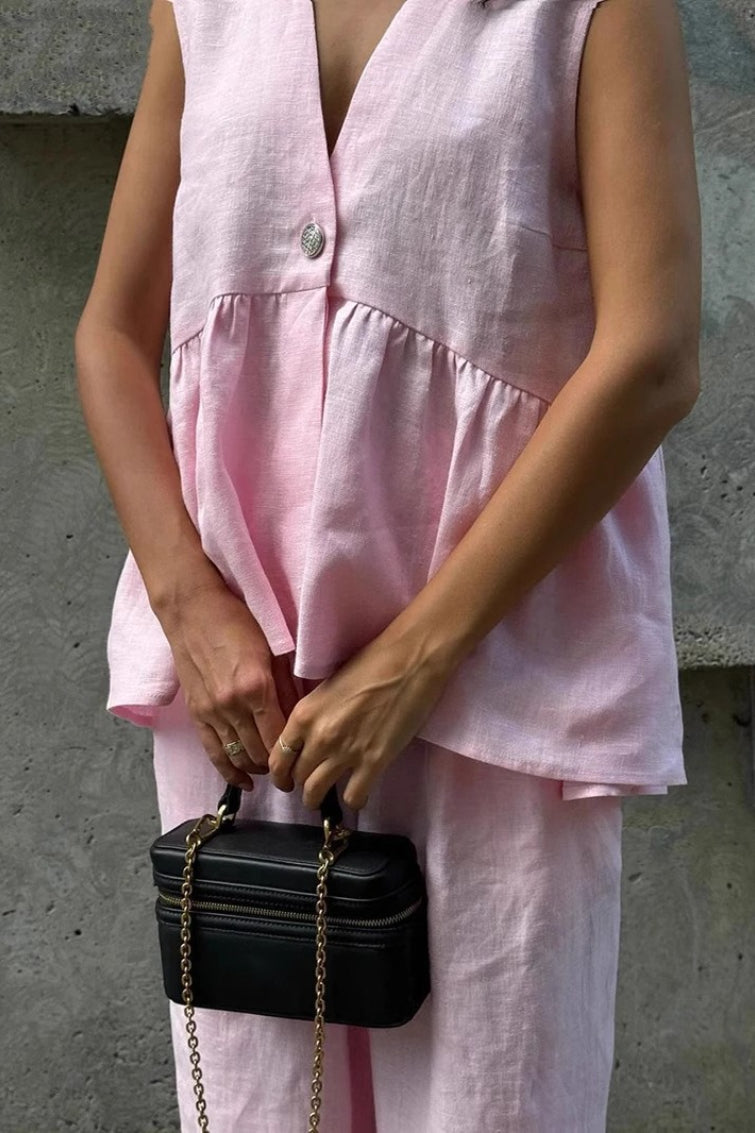 Cotton V Neck Sleeveless Vest Pants Two Piece Set Secondary image