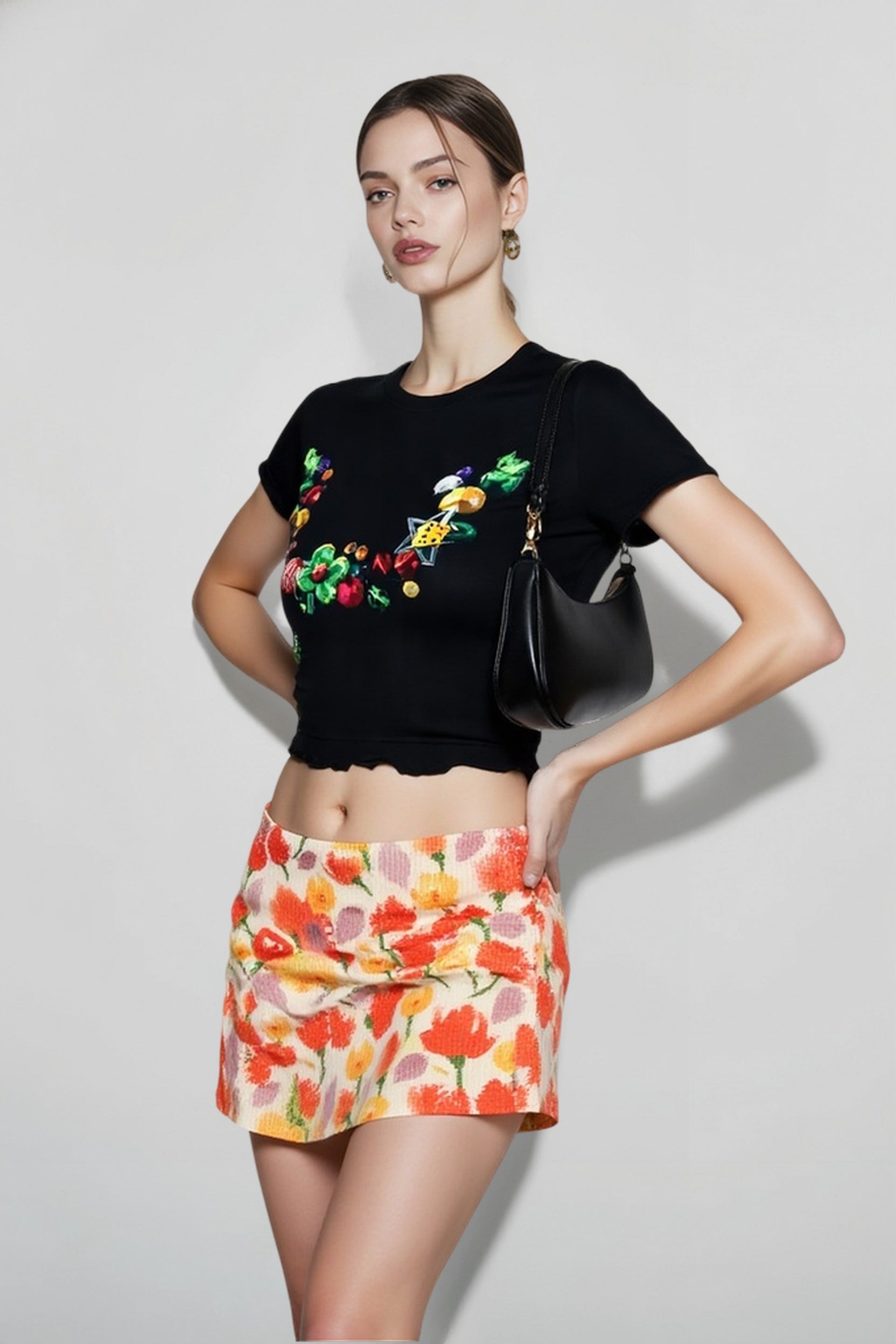 Colorful Floral Sequin Vacation Skirt Secondary image