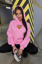 Solid Heart Cutout Long Sleeve Hoodie