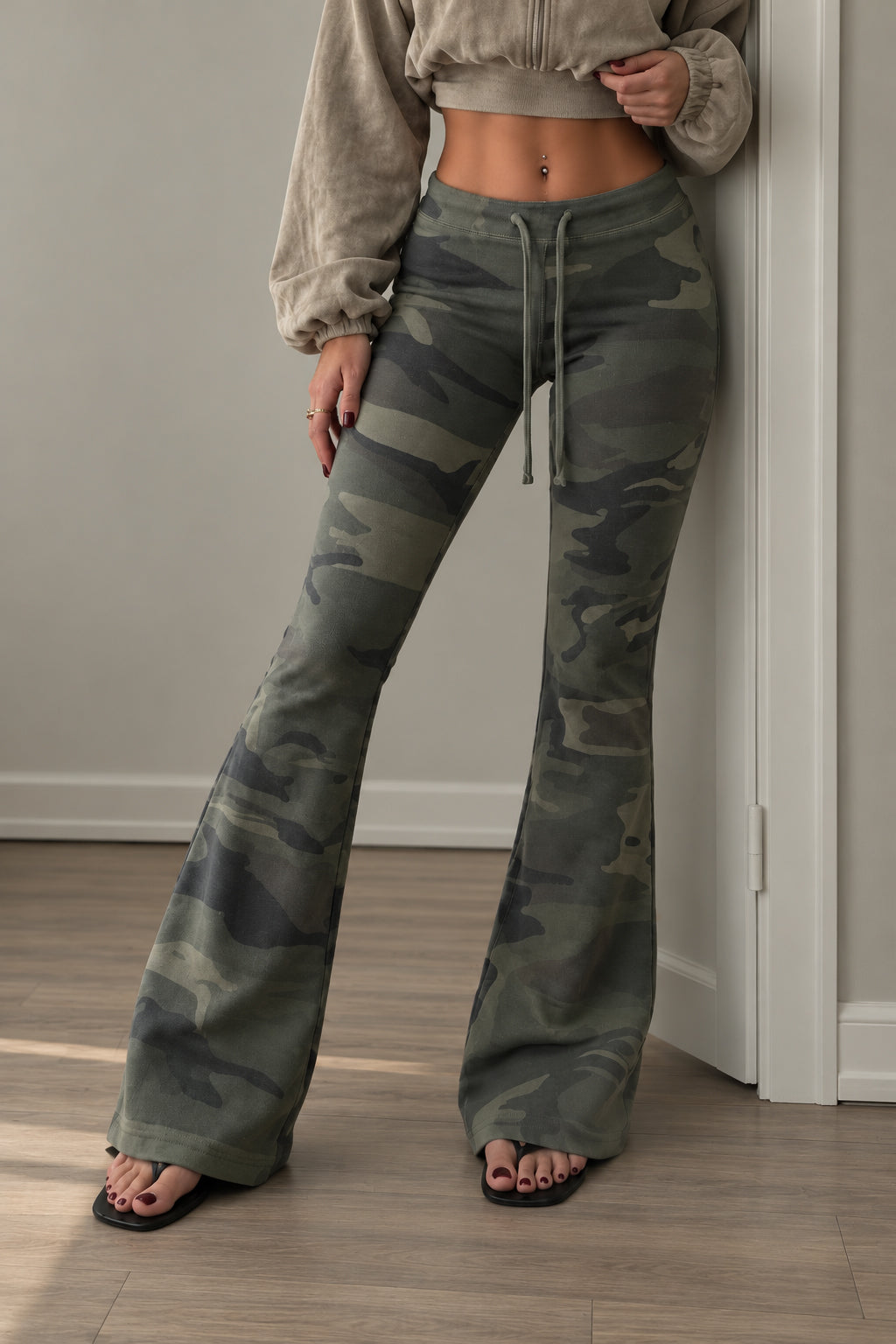 Camouflage Lace Up Flared Pants