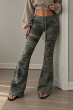 Camouflage Lace Up Flared Pants