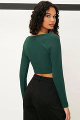 Solid V-Neck Crop Knit Top