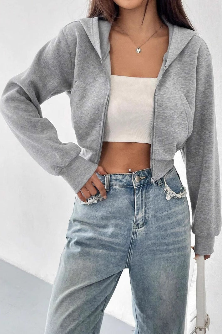 Casual Hooded Zip Up Short Coat Secondary image