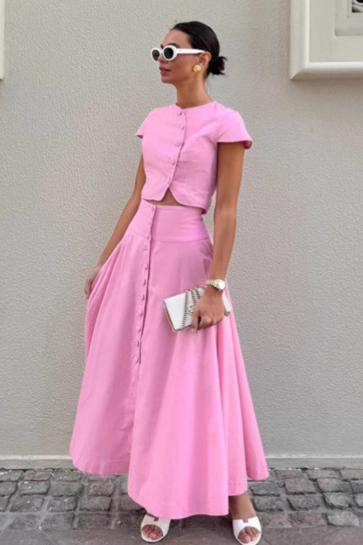 Elegant A Line Skirt Pink Tweed Style Two Piece Set Main image