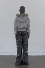 Rhinestone Cross Faux Fur Zip Front Hoodie