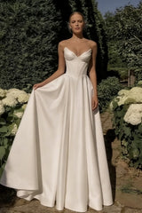 Strapless Satin Cathedral Train Wedding Dress