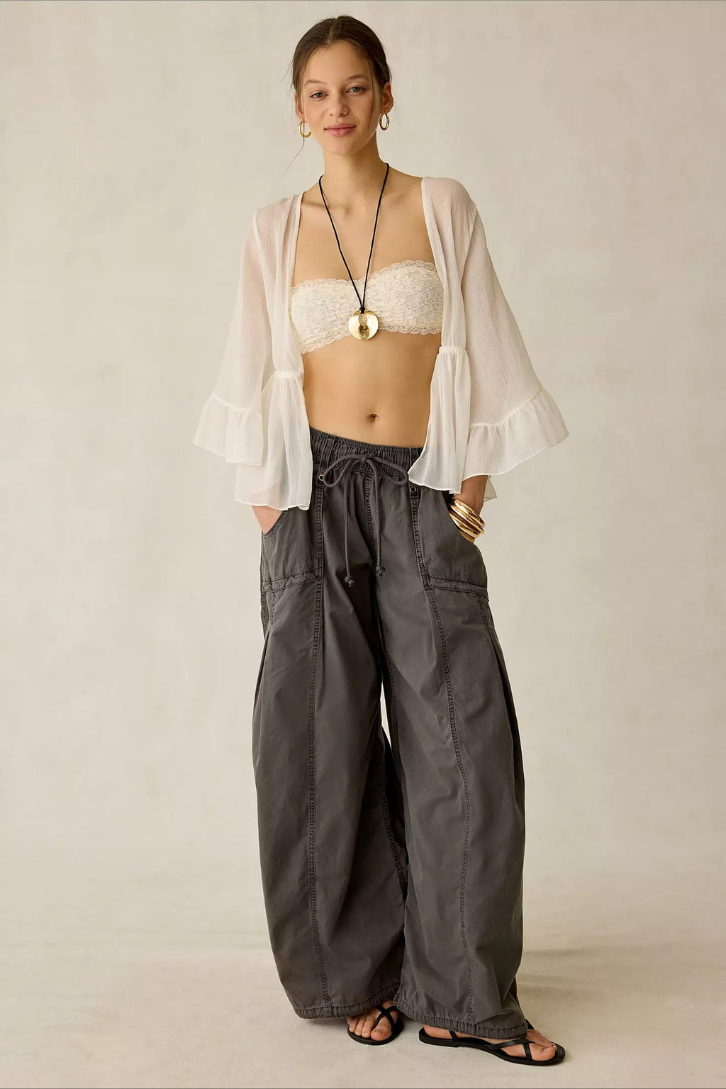 Drawstring Cargo Wide Leg Pants