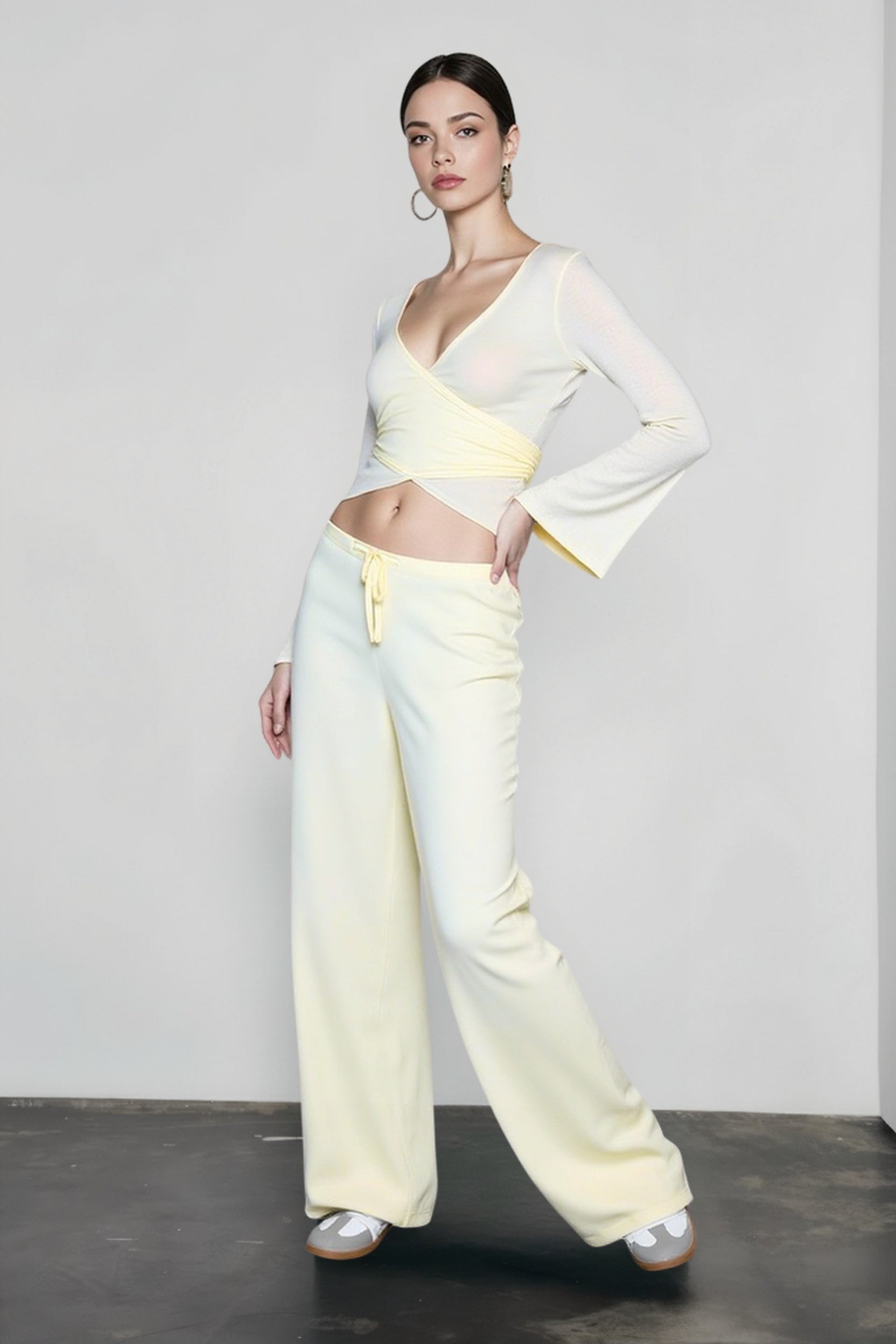 V Neck Tie Waist Two-Piece Set Secondary image