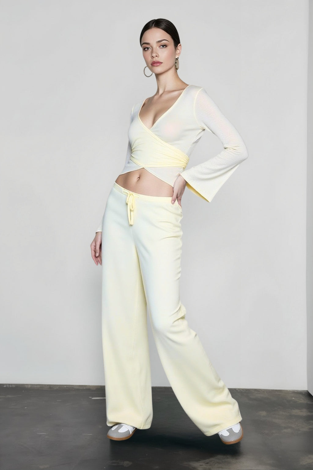 V Neck Tie Waist Two-Piece Set