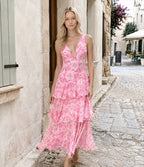 Chiffon Halter Slim Ruffle Maxi Floral Dress
