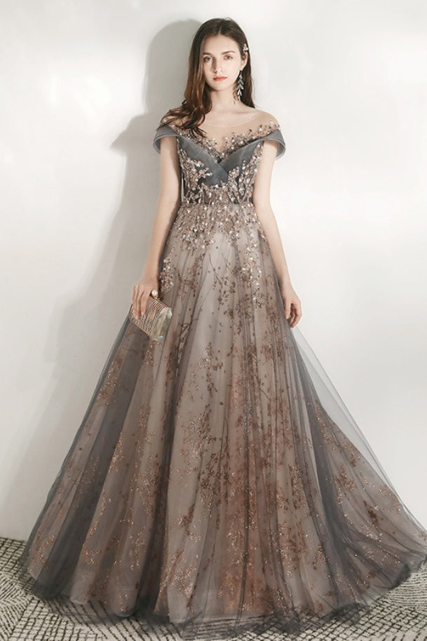 V Neck Beaded Ball Gown Prom Dress Main image