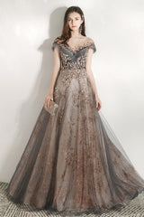V Neck Beaded Ball Gown Prom Dress