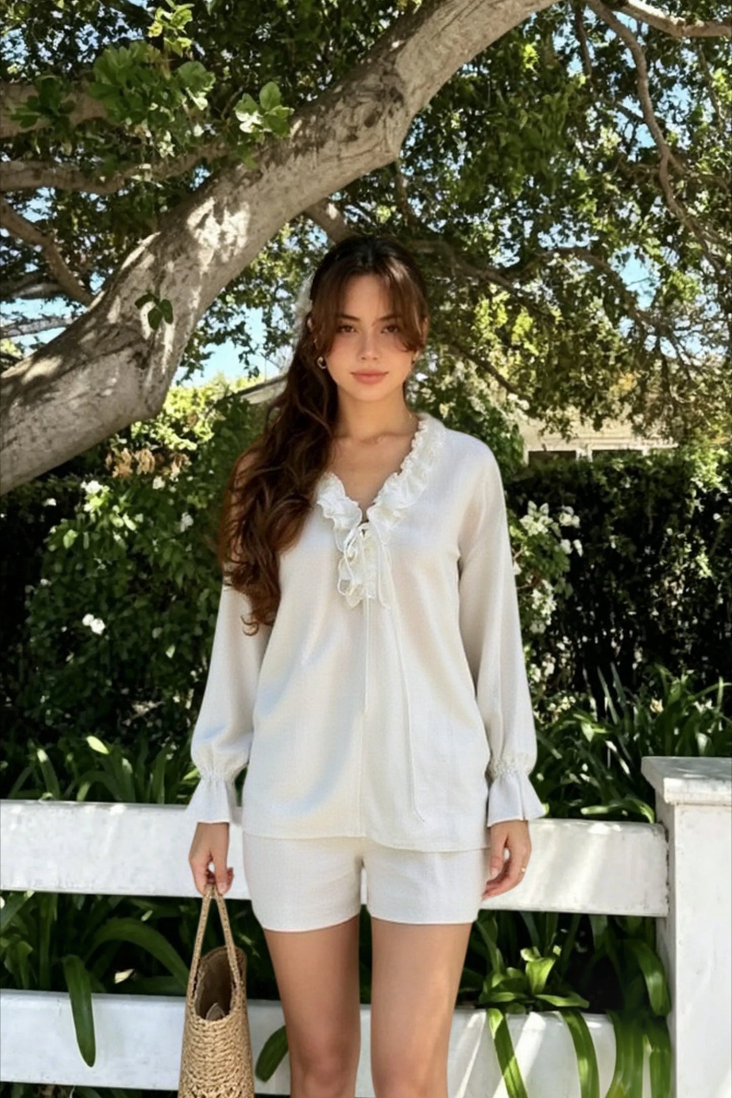 Linen Ruffle Tie Front Blouse Main image