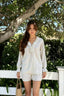 Linen Ruffle Tie Front Blouse