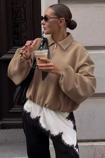Casual Puff Lapel Zip Jacket Main image
