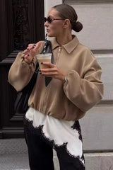 Casual Puff Lapel Zip Jacket