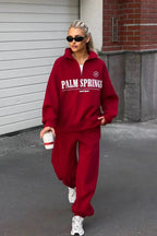 Letter Print Half Zip Hoodie