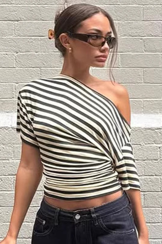 Chic Off Shoulder Vintage Asymmetric Tee T-Shirt Secondary image