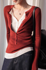 Layered Collar Slim Knit Top