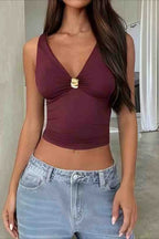 Wist Front Metal Buckle Ruched Crop Top