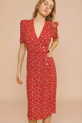 Elegant Vintage Print Midi Floral Dress