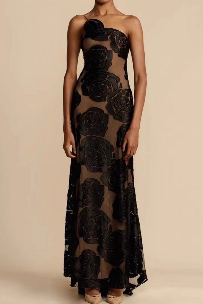 Burnout Spaghetti Strap Asymmetric Floral Formal Dress Main image