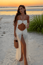 Halter Slit Long Dress Three Piece Swim Set