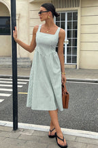 Elegant Striped Square Neck Vacation Dress