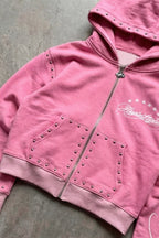 Street Rhinestone Print Zip Detail Hoodie