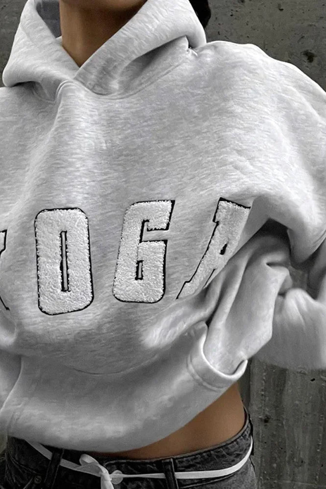 Casual Gray Embroidered Hoodie Secondary image