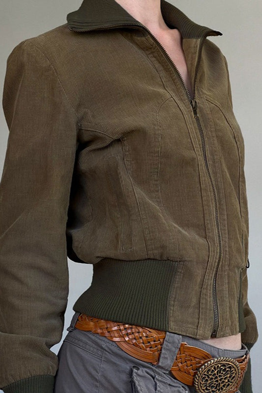 Brown Contrast Ribbed Jacket Main image