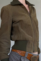 Brown Contrast Ribbed Jacket